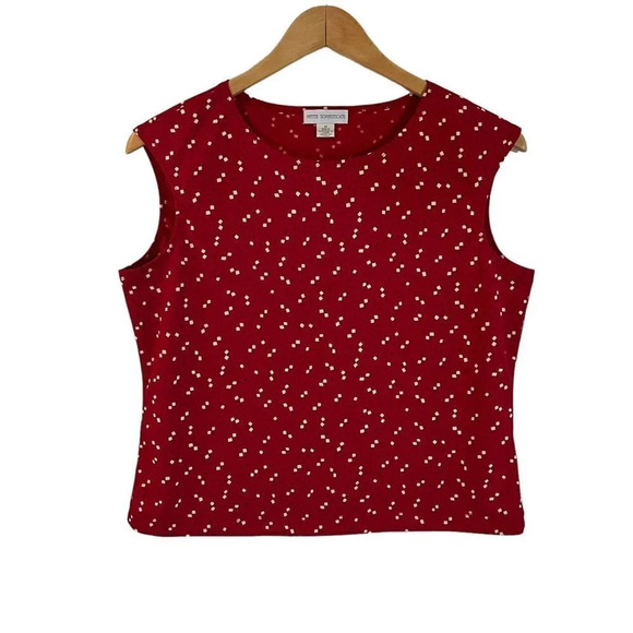 Petite Sophisticate Tops - Petite Sophisticate Sleeveless Blouse Medium Confetti Spotted Red White Stretch